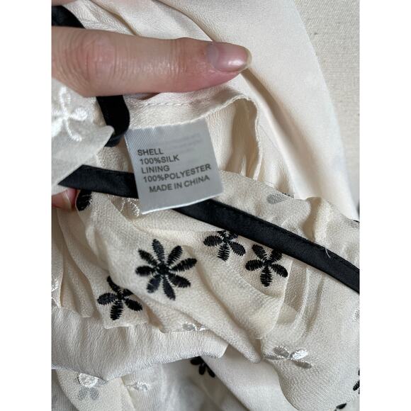 Anthropologie 4 Embroidered 100% Silk Sheath Dress 1940s Vintage Style Cream - Picture 7 of 8